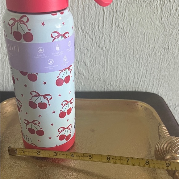 #1437**Madden Girl Cherry Print Bottle - Light Blue & Red - Picture 7 of 7